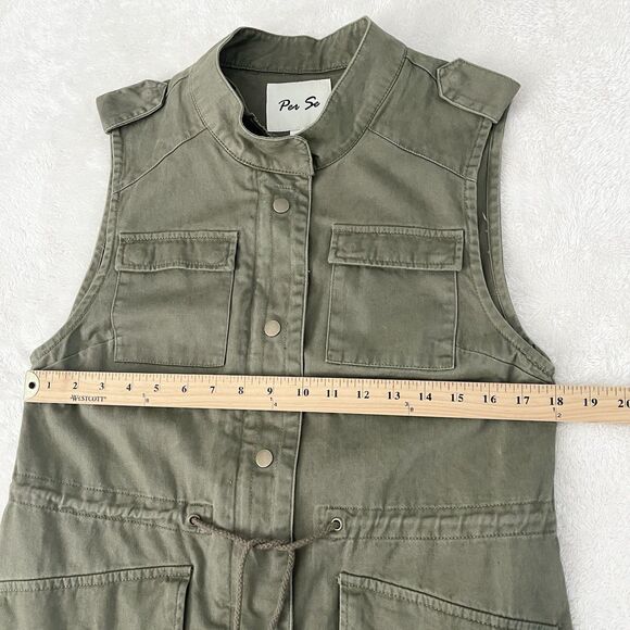 Per Se Utility Vest Women Size M Cargo Hunter Green Pockets Waist Drawstring - Picture 11 of 14